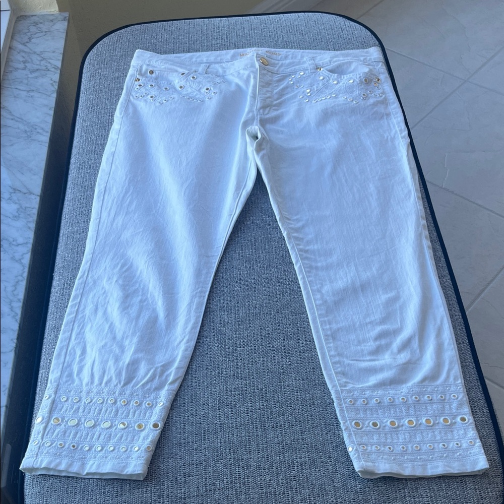 Michael Kors White Cropped Jeans with Embellishments